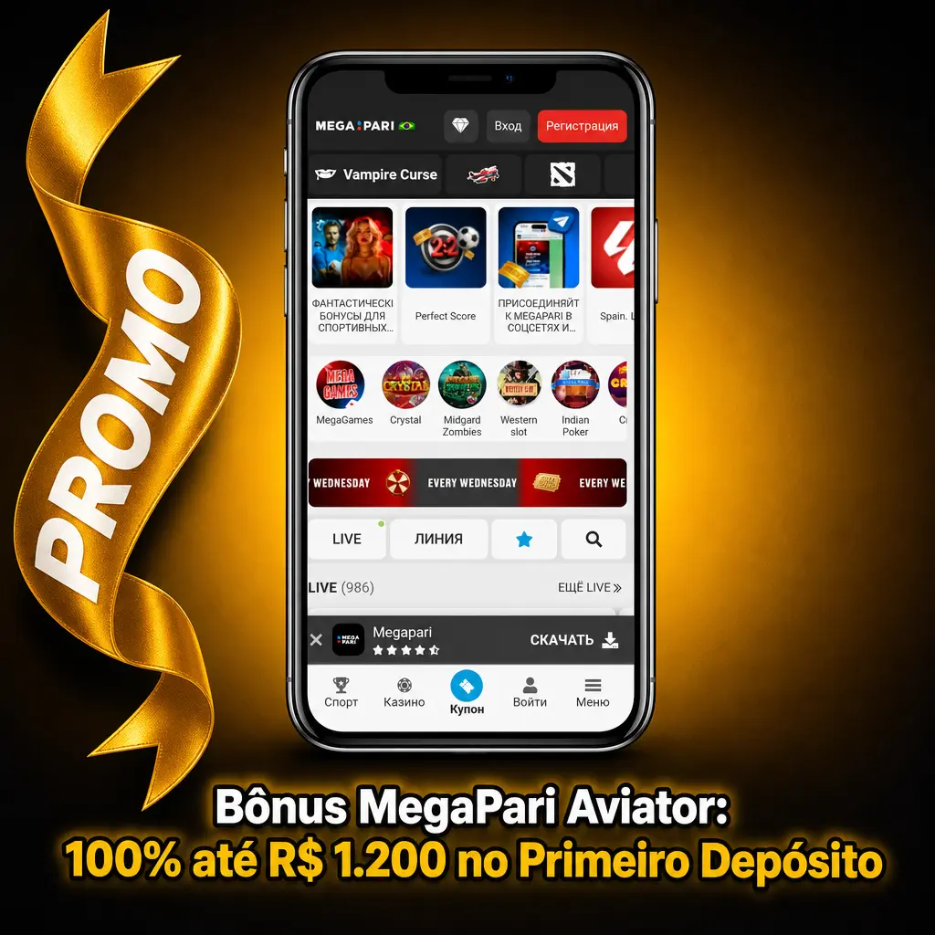 Bônus MegaPari Aviator de 100% até R$ 1.200 no primeiro depósito para novos jogadores em 2026