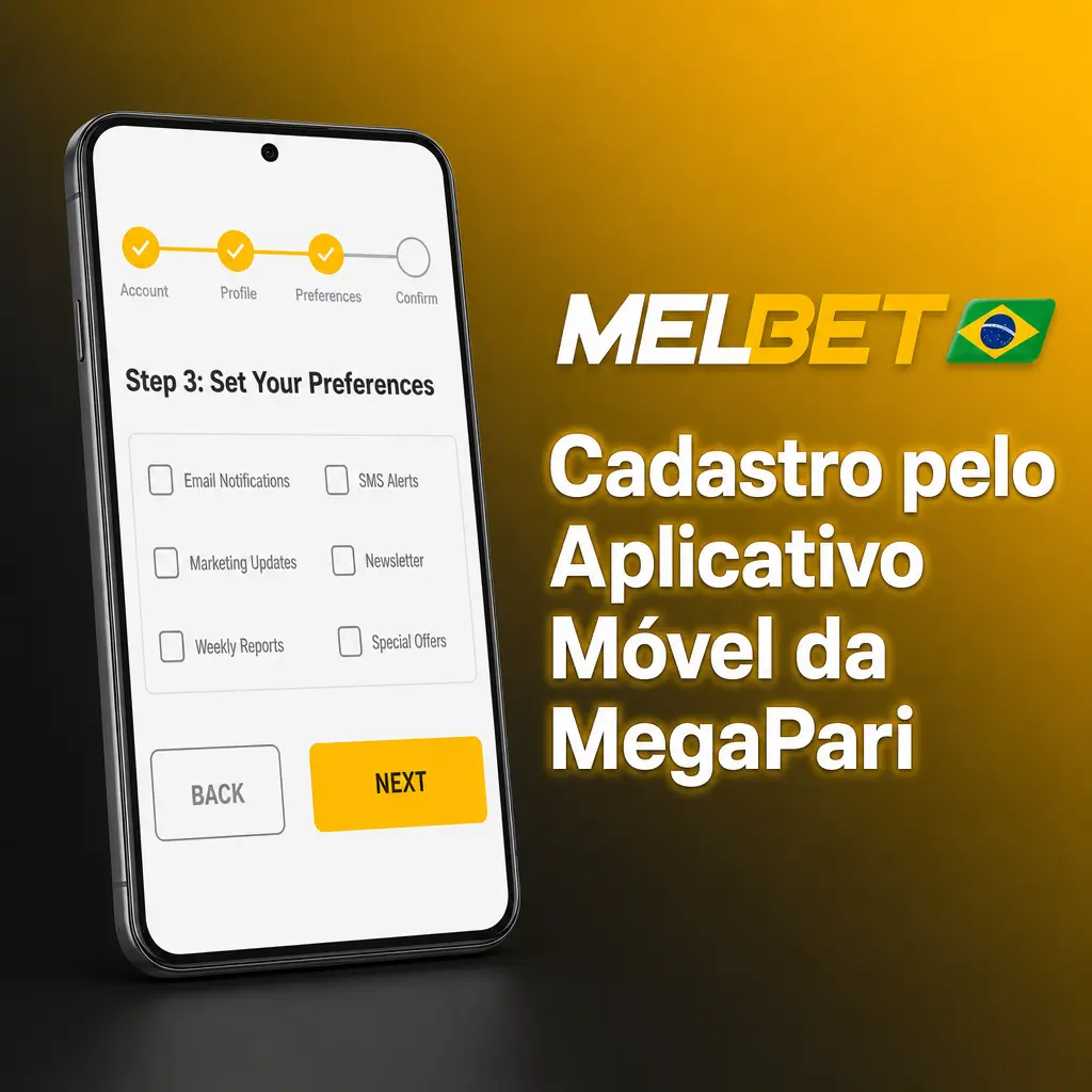 Cadastro no aplicativo MegaPari para Android com métodos de registro e bônus de boas-vindas de até R$1.200