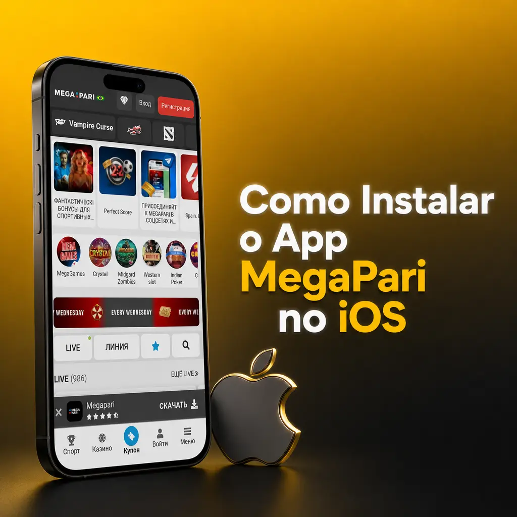 Instalação do app MegaPari PWA no iPhone via Safari, adicionando atalho à tela inicial do iOS