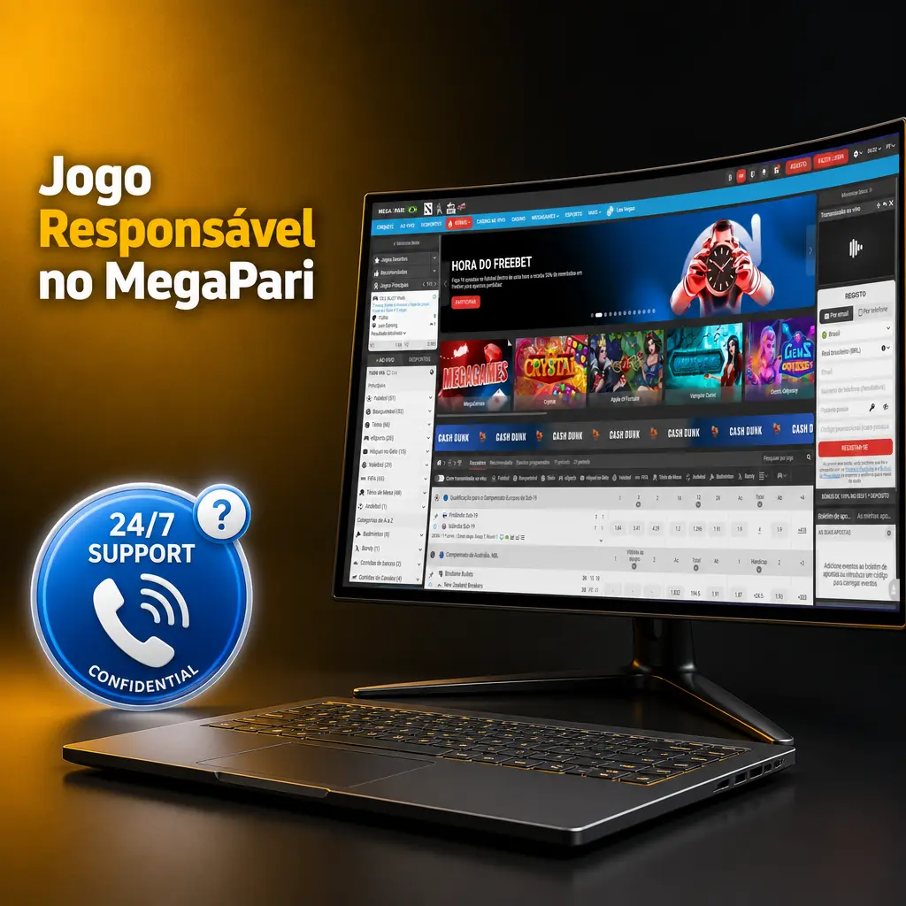 Ícone de jogo responsável no MegaPari com ferramentas de controle e autoexclusão para jogadores no Brasil
