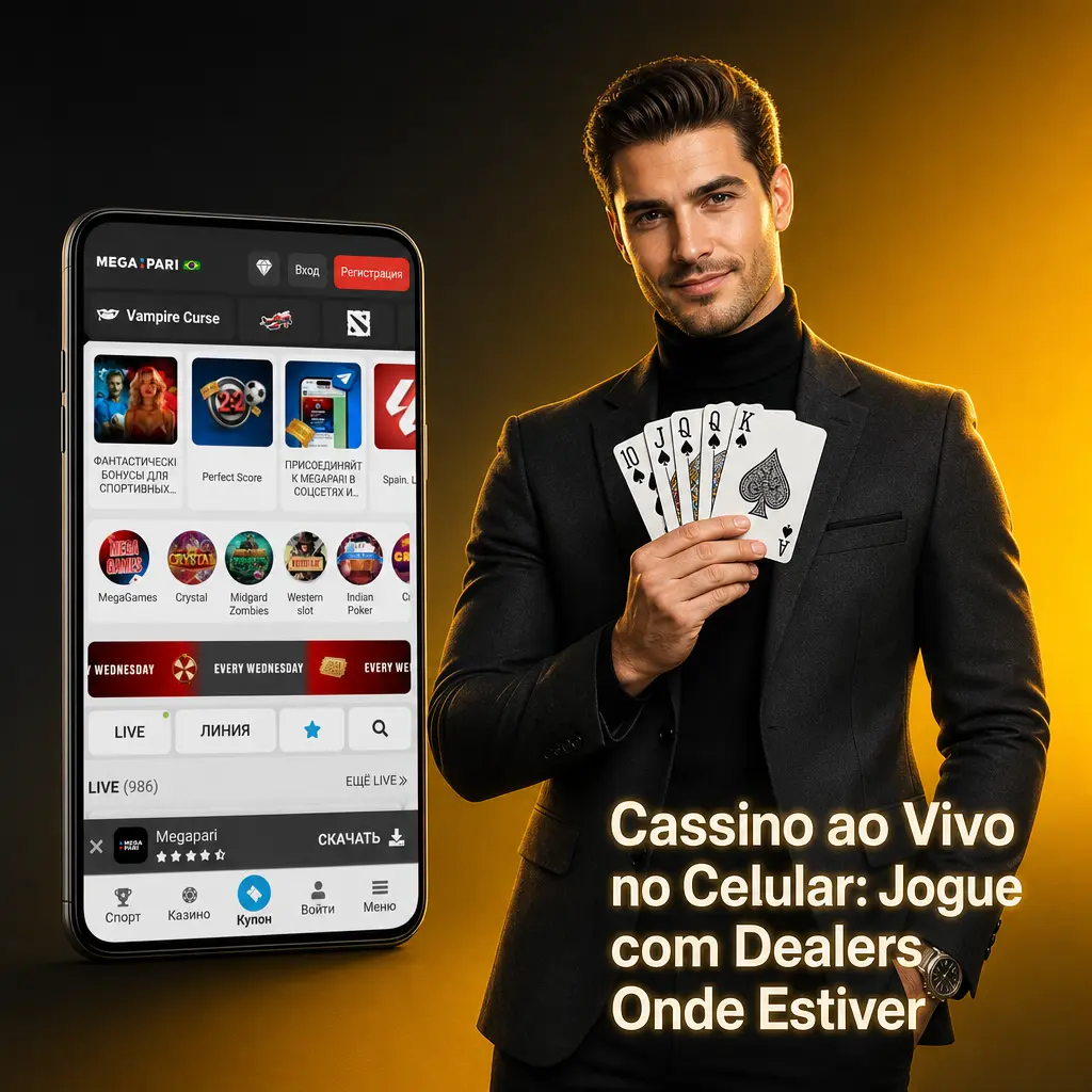 Interface de cassino ao vivo MegaPari no celular com dealer em HD via 4G, controles adaptados para tela vertical