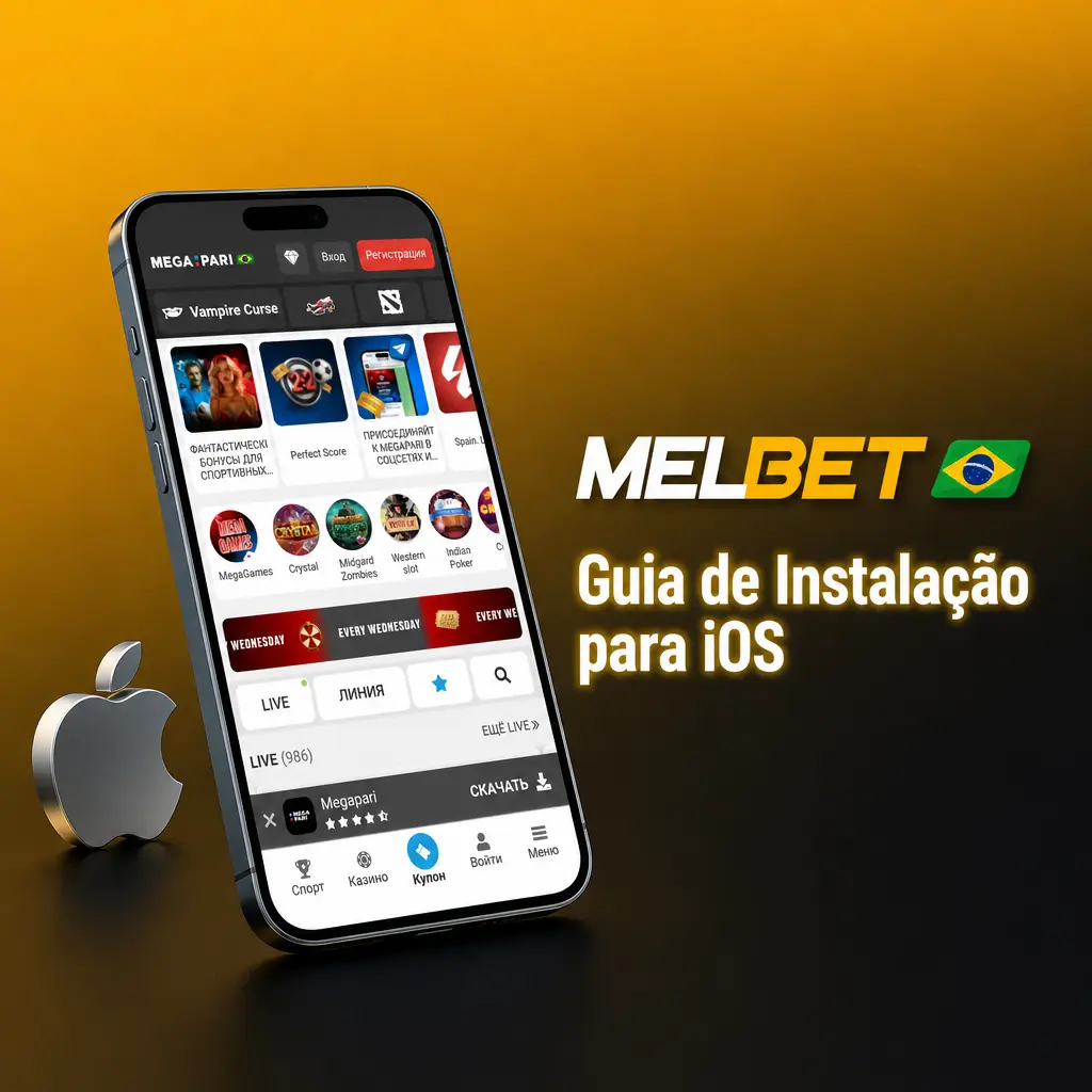 Guia de instalação do aplicativo MegaPari na App Store do iPhone com login e apostas em E-Sports