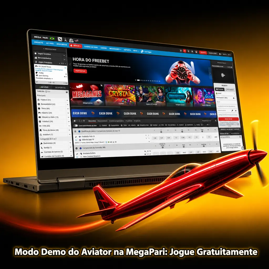 Modo demo do Aviator na MegaPari com créditos virtuais, apostas duplas e histórico de multiplicadores grátis