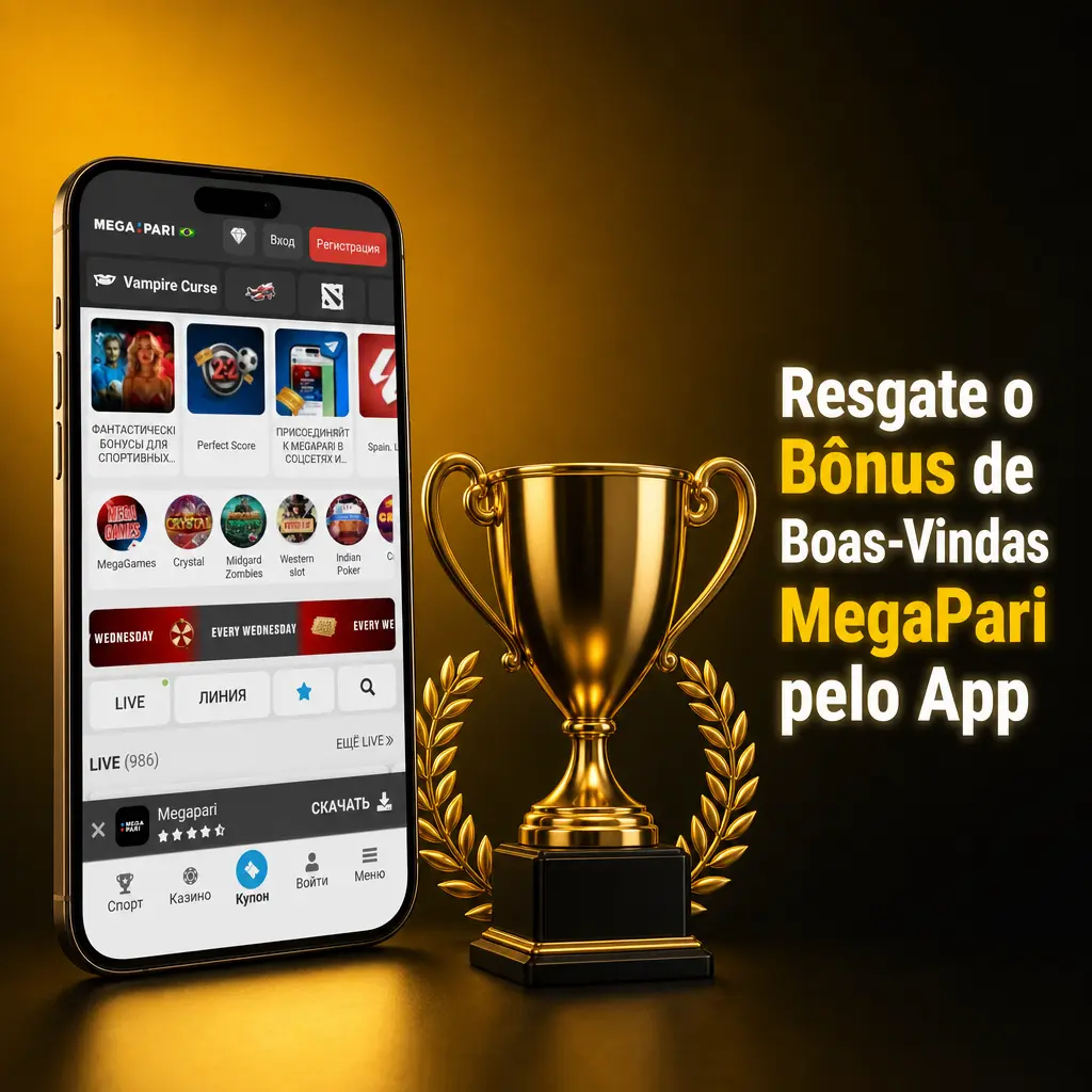 Aplicativo MegaPari no celular com bônus de boas-vindas de 100% até R$ 1.200 para Android e iOS